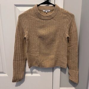 Madewell Ribbed Pullover Sweater Beige Wool Blend Slim Fit Crew Neck